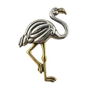 Figural Walking Flamingo Silver Tone Gold Tone 2” Converter Brooch Or Pendant